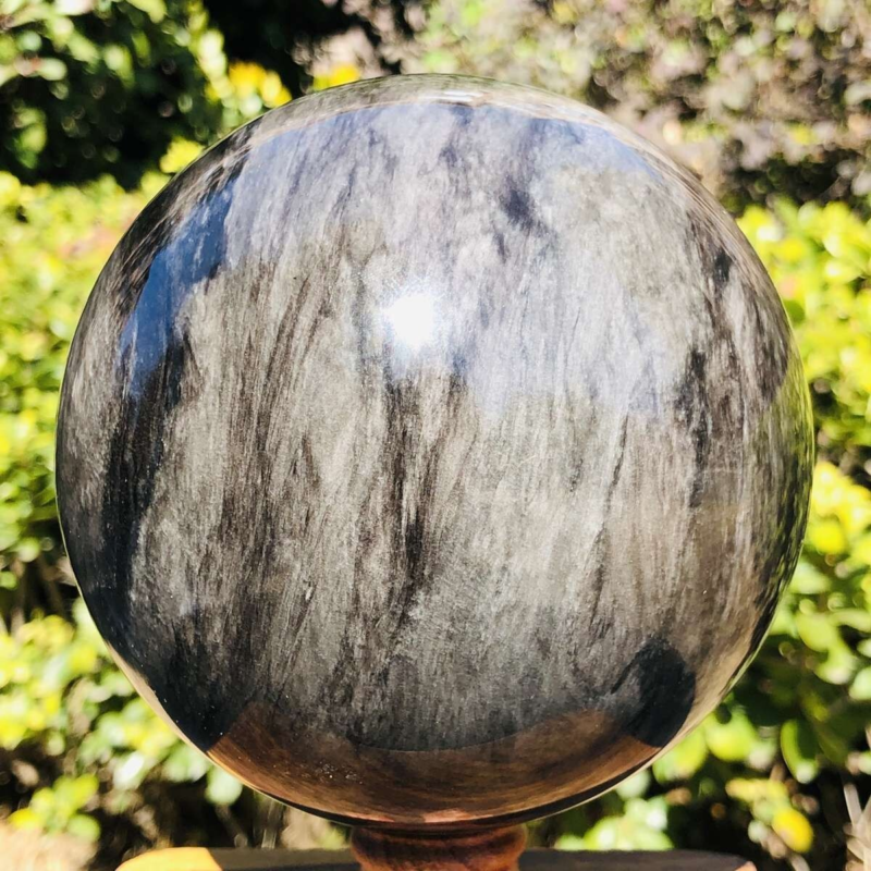 2070G HUGE Natural Silver Obsidian Sphere Crystal quartz Ball Healing 780