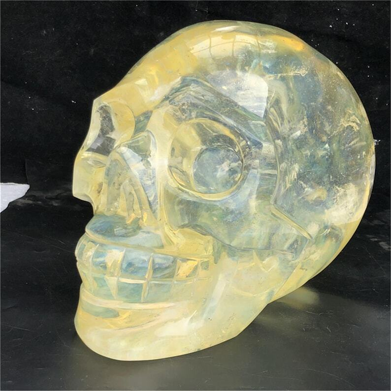 34KG+ Huge Yellow Melting Stone Skull Reiki Heal Crystal Sculpture Gifts Energy