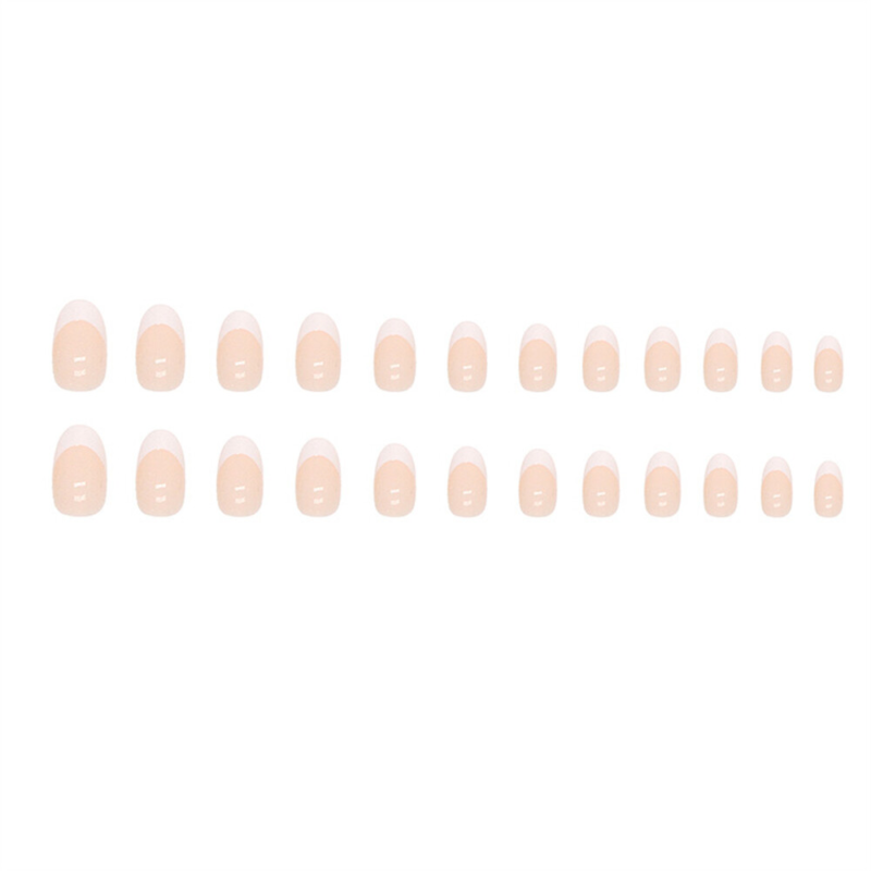 Winter French White False Nail Short Almond Press on Nails for Nail Art 24pcs