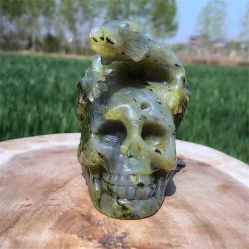 500g Natural carved Unknown Stone dragon Skull reiki quartz crystal skull polish