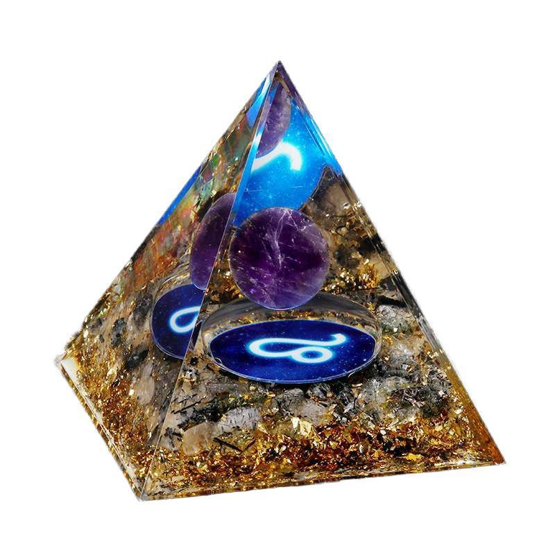 Natural Amethyst Sphere Leo Pyramid Quartz Crystal Twelve Constellations Tower