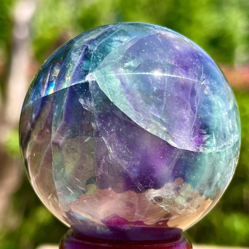 159G Rare natural snowflake feather fluorite crystal ball therapeutic ball