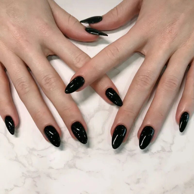 24 Full Colour Press On False Nails With Glue Reusable Mid Length Stiletto Tips