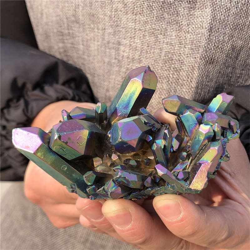 190g Electroplate Rainbow cluster quartz crystal mineral specimen reiki healing