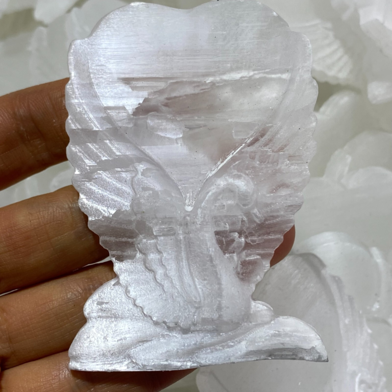 2.5”+ Natural Gypsum Selenite swan Hand Carved Quartz Crystal Reiki healing 1PC