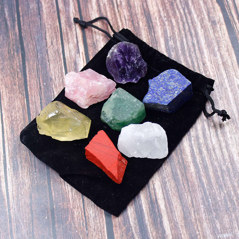 10Sets 7 Chakra Crystal Stone Set Natural Rock Quartz Balance Gemstone W/ Pouch