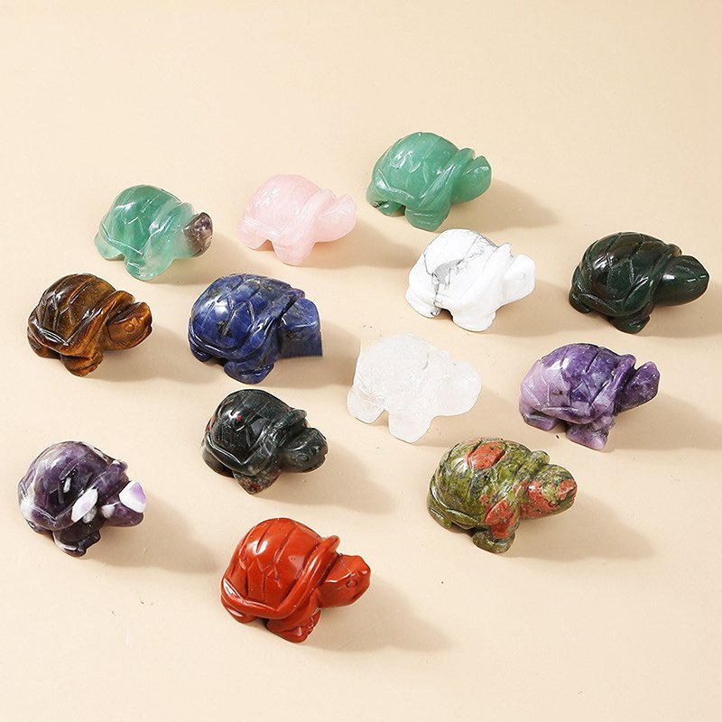 Natural Quartz Crystal Carved Longevity Tortoise Healing Gemstone Animal Turtle
