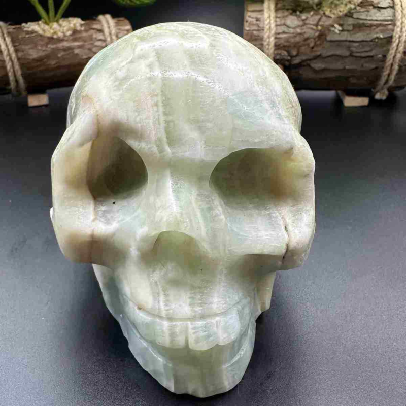 1545g natural Caribbean calcite hand carved skull quartz crystal healing decor