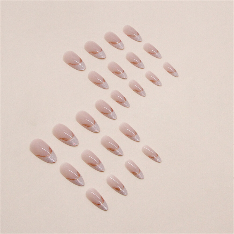 Irregular Pearl French False Nail Short Almond Press on Nails for Nail Art 24pcs