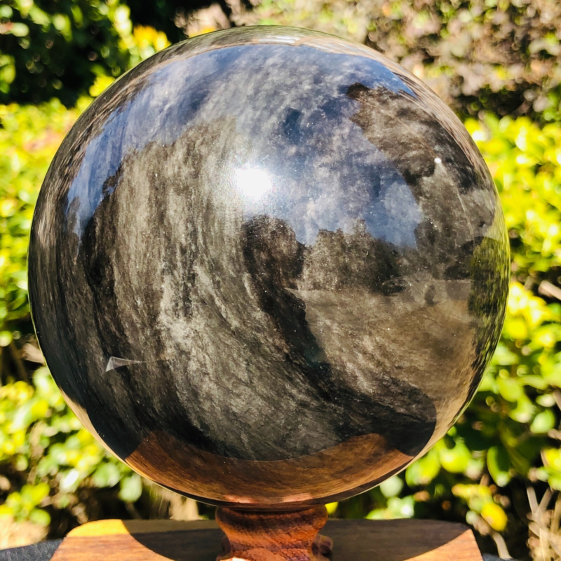 4.55LB Natural Silver Black Obsidian Sphere Quartz Crystal Ball Healing
