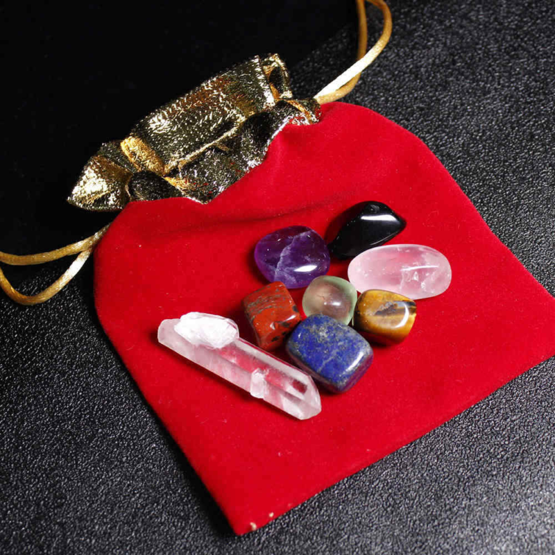 7 Chakra Rare Crystal Natural Quartz Reiki Balance Tumbled Stone Set W/ Pouch US