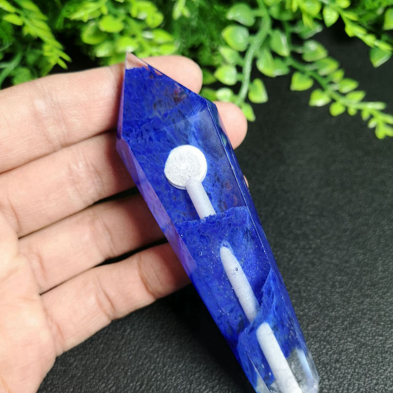 Natural Blue Melting Stone Smoking Pipe Quartz Crystal Wand Point Reiki Obelisk