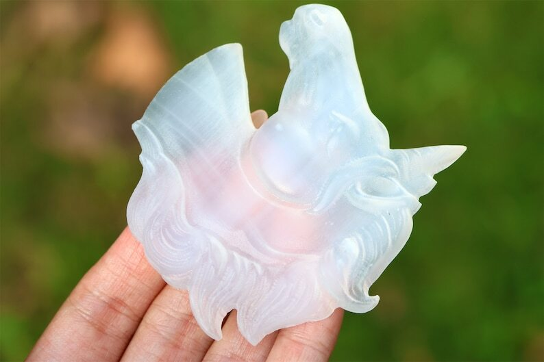 3.1" Gypsum Unicorn Natural Hand Carved Crystal Skull Reiki Crystal Decor 1pc