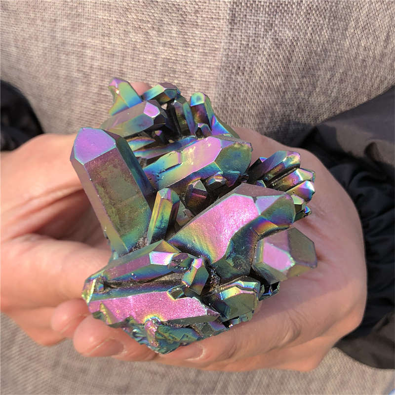 190g Electroplate Rainbow cluster quartz crystal mineral specimen reiki healing