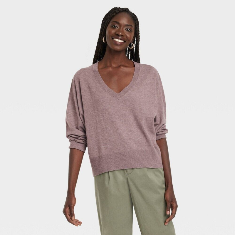 NEW Women's V-Neck Tunic Sweater - A New Day Color Dark Brown Size Large
