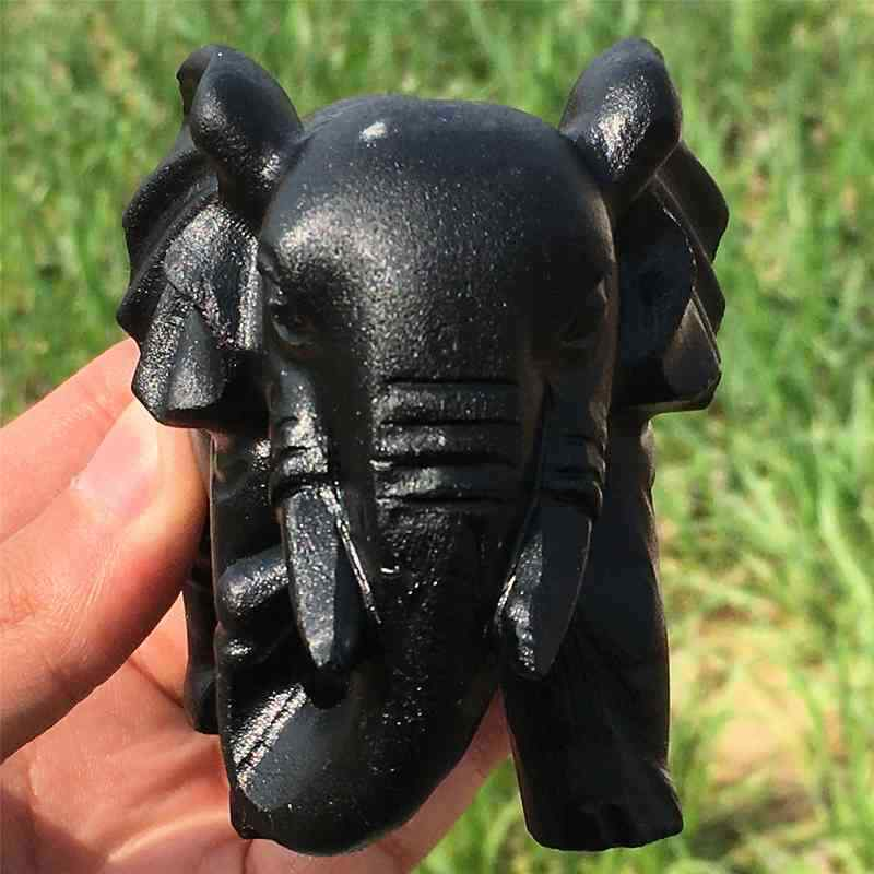 0.35kg Natural obsidian elephant carved Quartz Crystal skull Healing