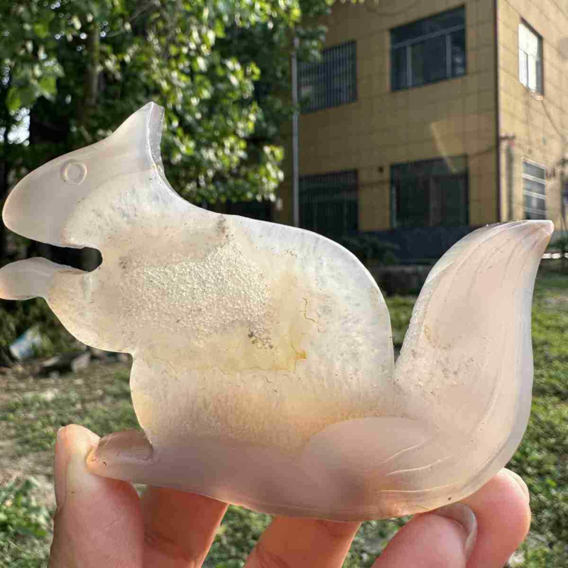 110g natural agate hand carved squirrel skull quartz crystal cluster reiki