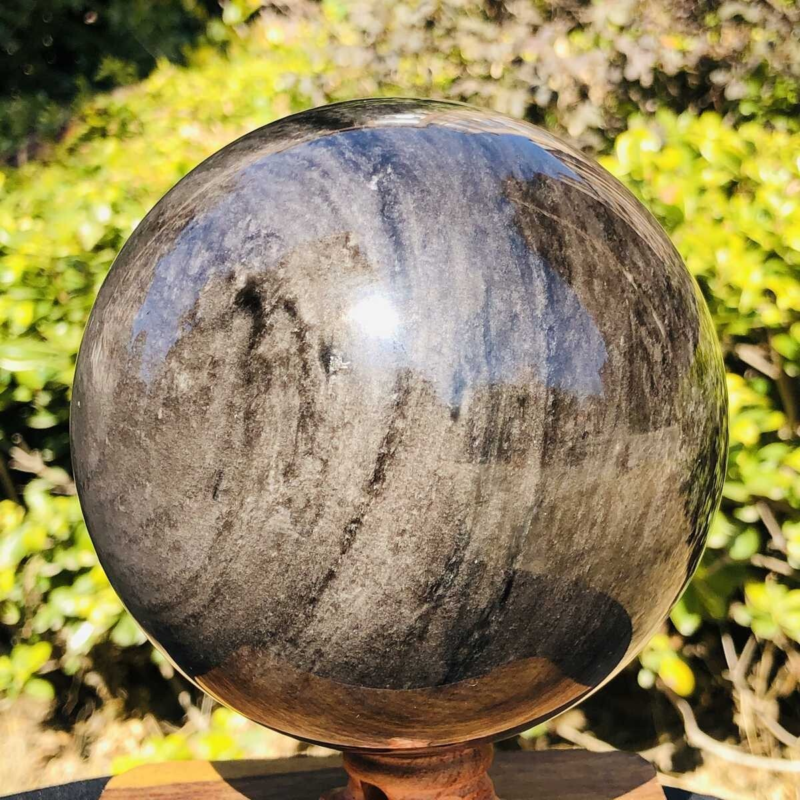 2150G HUGE Natural Silver Obsidian Sphere Crystal quartz Ball Healing 779