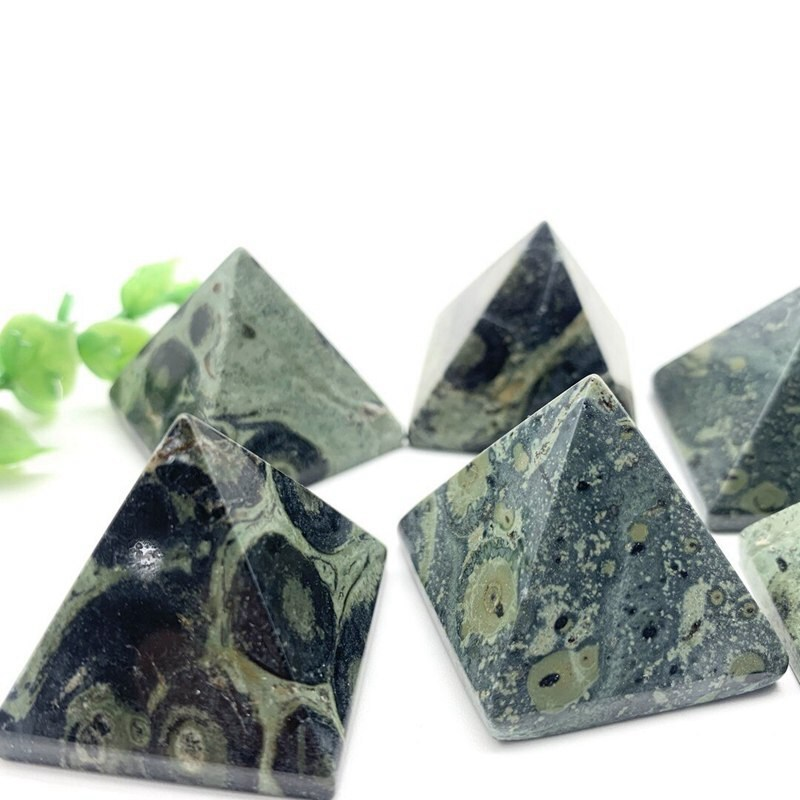 Natural Malachite Stone Peacock Eye Pyramid Quartz Crystal Gems Healing Tower