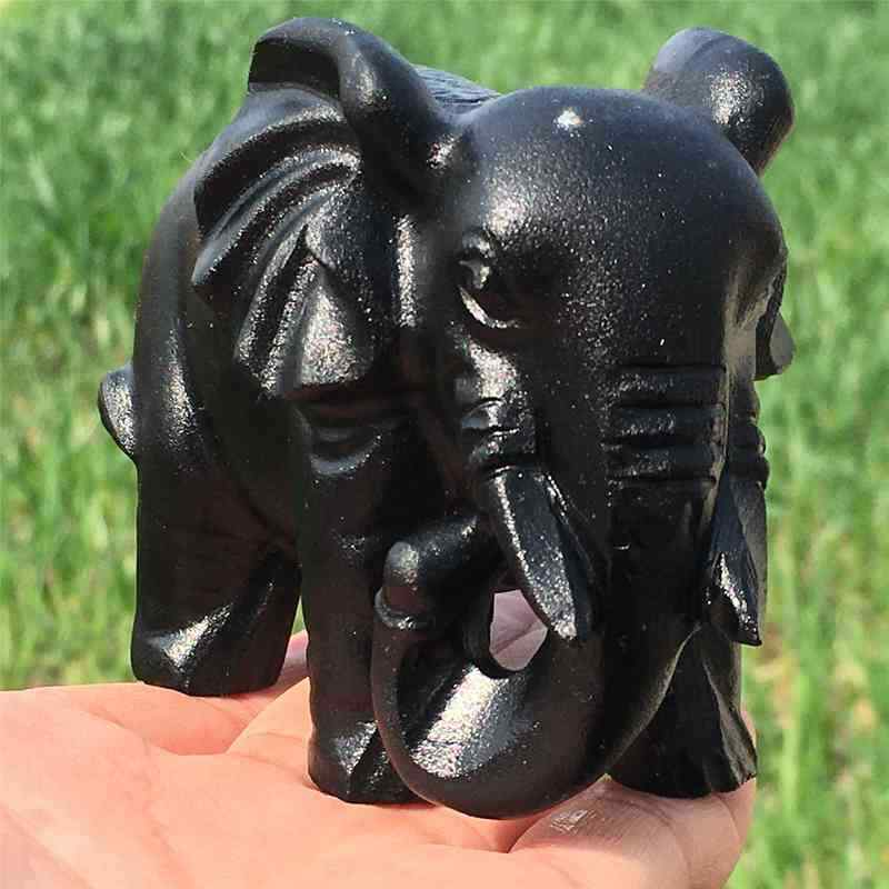 0.35kg Natural obsidian elephant carved Quartz Crystal skull Healing