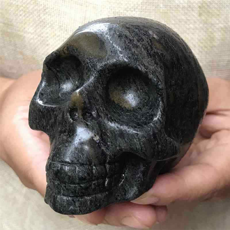 0.49Kg Natural black jade quartz skull carved Quartz Crystal skull Healing