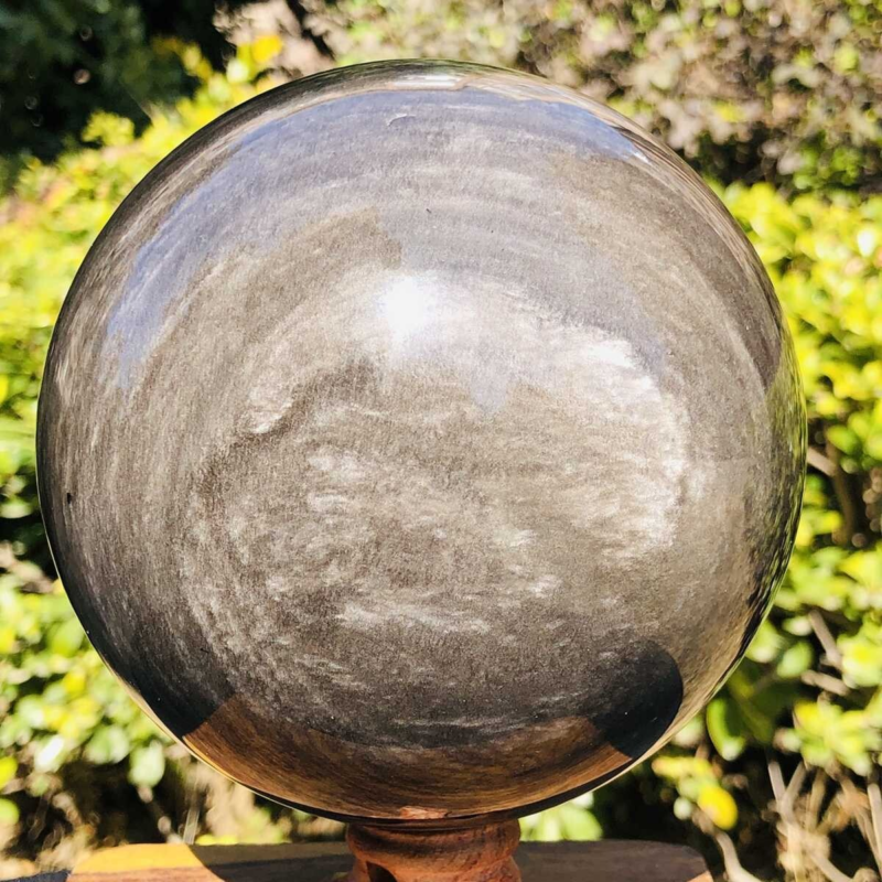 2280G HUGE Natural Silver Obsidian Sphere Crystal quartz Ball Healing 778
