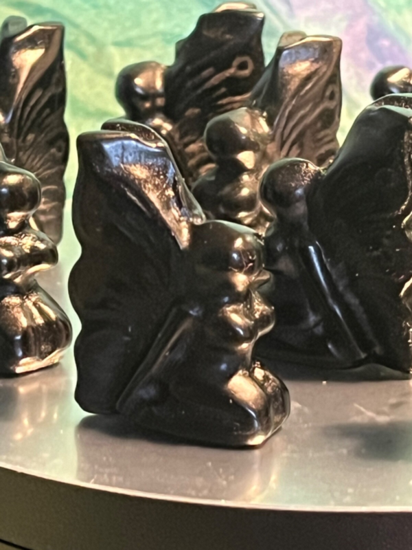 ✨ OBSIDIAN WINGED FAIRY 35mm Crystal Carving Gemstone Rare New