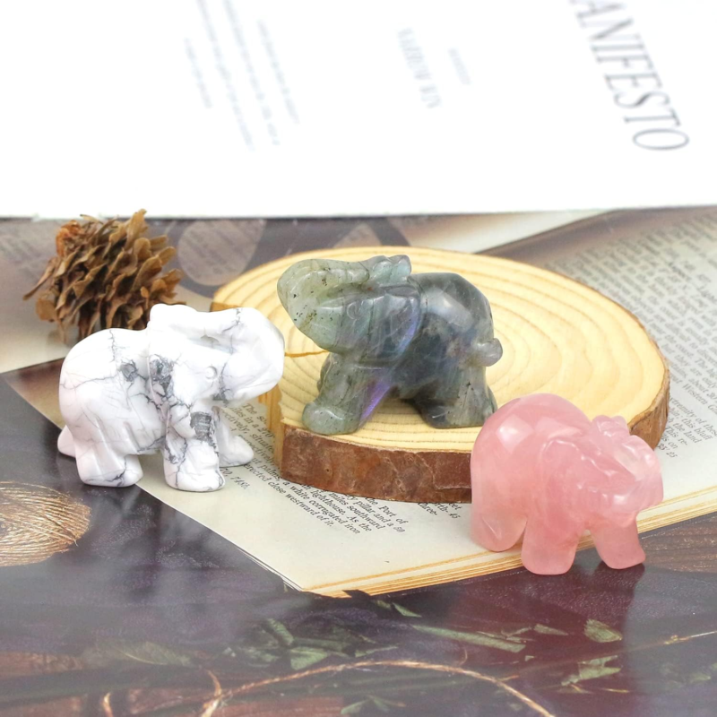Rose Quartz Elephant Figurines Hand Carved Pocket Statue Healing Crystals Good L