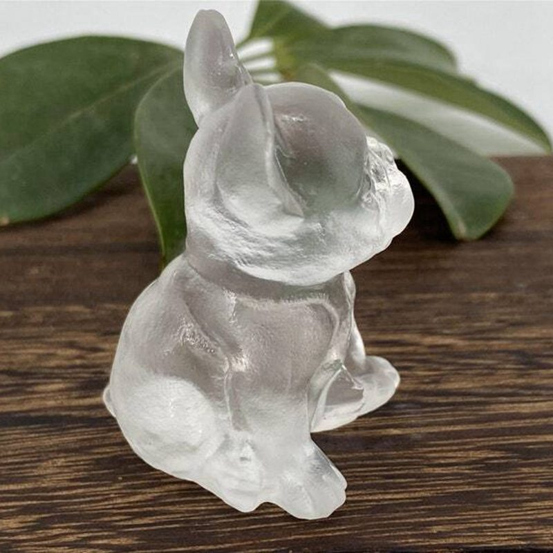 Natural Quartz Crystal Carved Rough Stone French Bulldog Healing Animal Decor