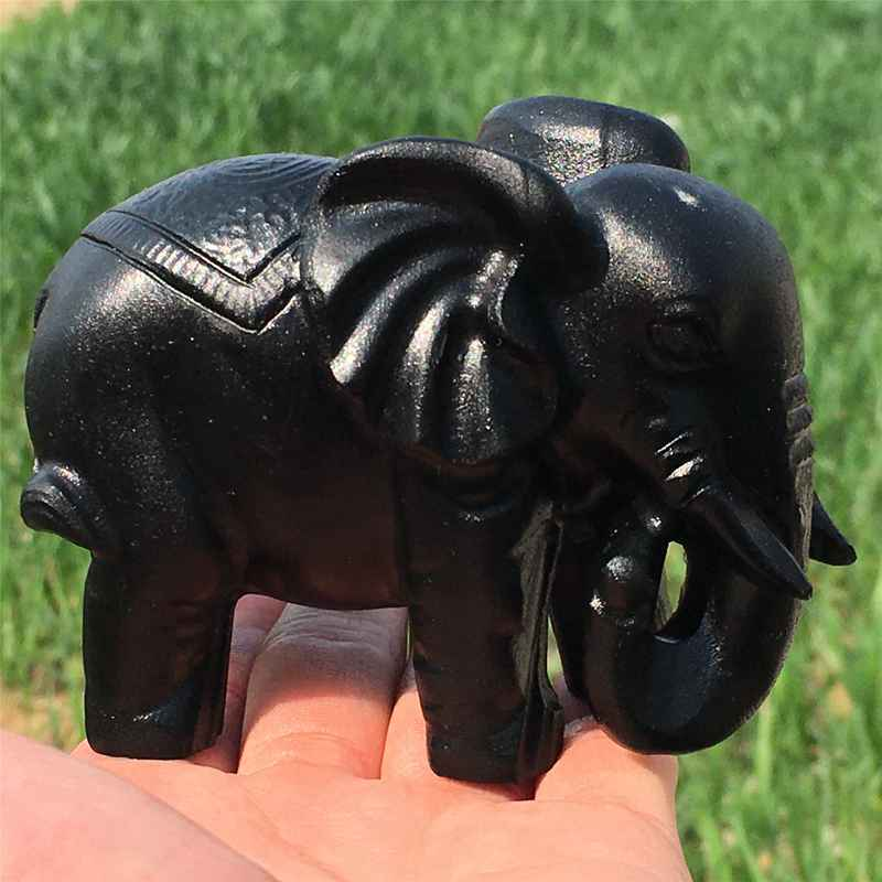 0.35kg Natural obsidian elephant carved Quartz Crystal skull Healing