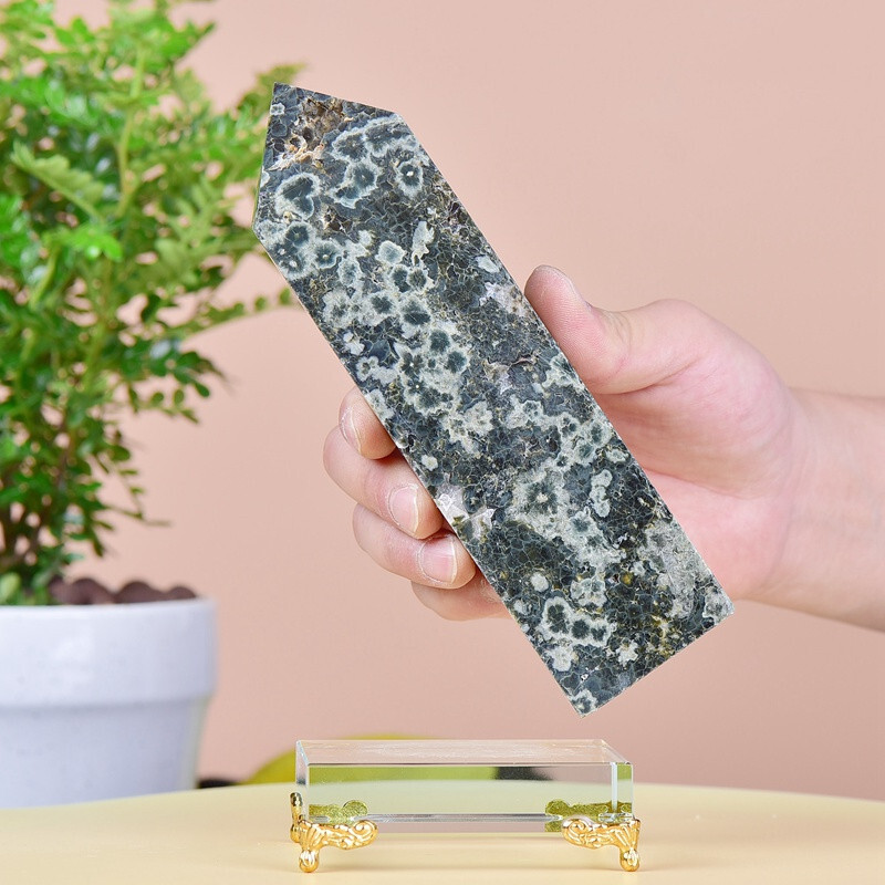 1.34LB Natuar Ocean Jasper Crystal Obelisk Point Wand Stone Quartz Healing