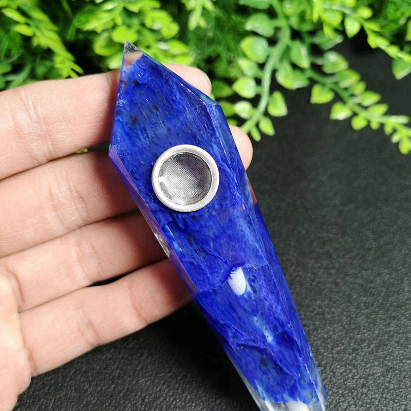 Natural Blue Melting Stone Smoking Pipe Quartz Crystal Wand Point Reiki Obelisk