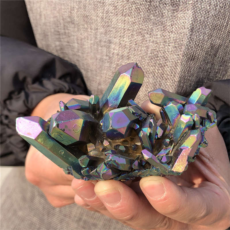 190g Electroplate Rainbow cluster quartz crystal mineral specimen reiki healing