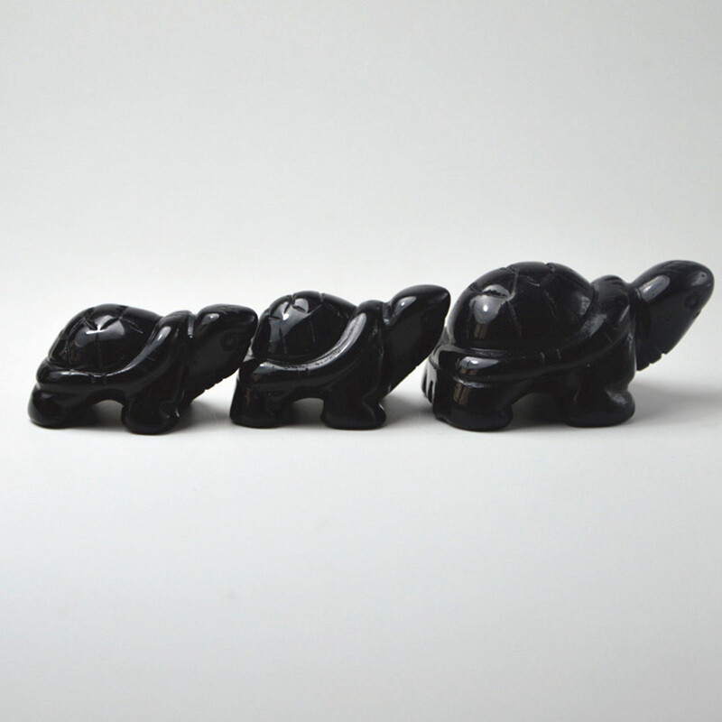 10Pcs Natural Obsidian Quartz Carved Longevity Tortoise Crystal Animal Ornament