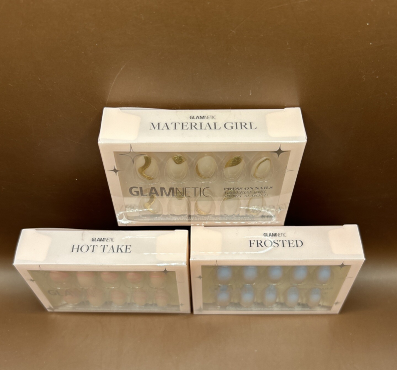 Glamnetic Press-On Short Almond Nails: Hot Take, Material Girl, Frosted New
