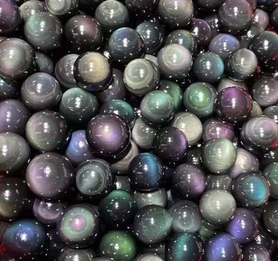 Rainbow Natural Unique Cats Eye Obsidian Quartz Crystal Sphere Ball