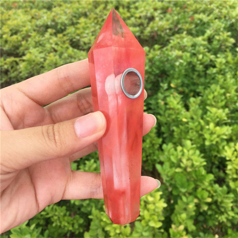 Natural Red Melting Stone Smoking Pipes Quartz Crystal Point Wand Reiki Obelisk