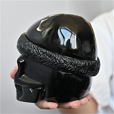 1.25kg Hand Carved Natural Obsidian Santa Hat Skull Reiki Crystal Skull decor Gi