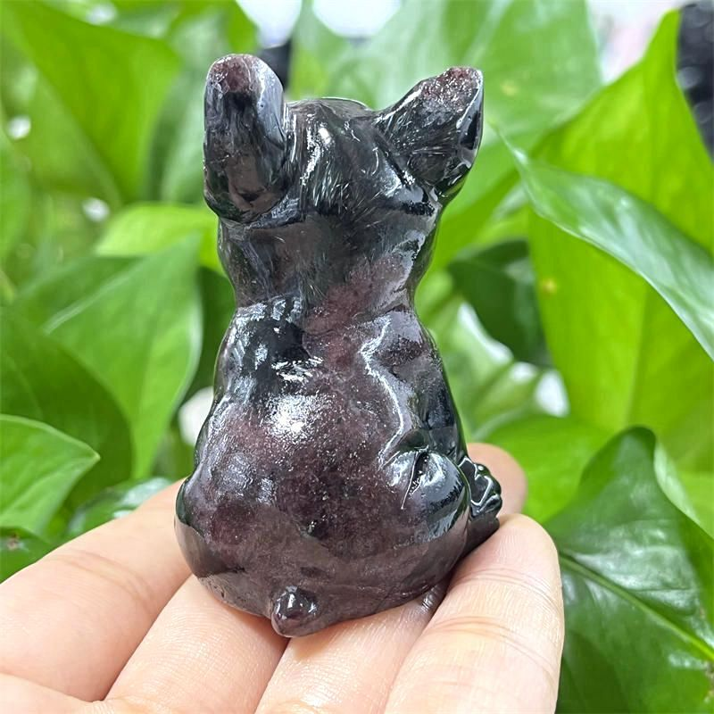 Natural Quartz Crystal Carved Rough Stone French Bulldog Healing Animal Decor