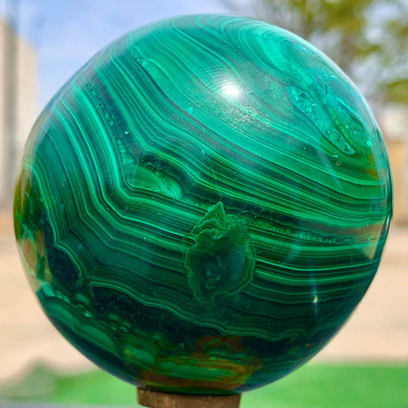 1.15LB Natural malachite egg quartzcrystal energy ball reiki healing