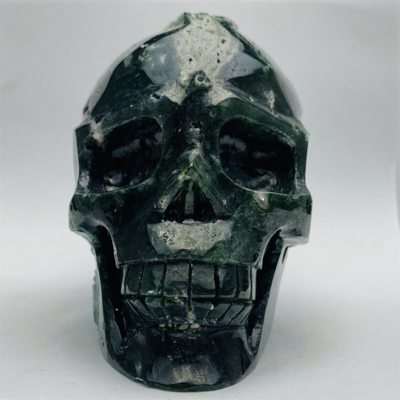 1600g Natural Nice Aquatic agate Quartz Skull Hand Carved Crystal Healing Skull