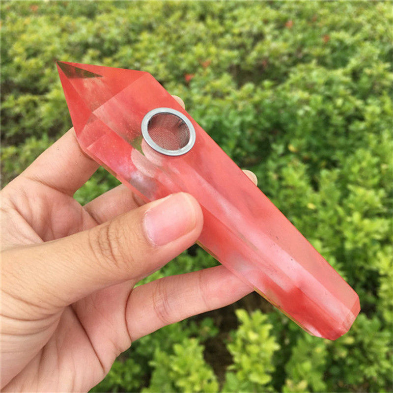 Natural Red Melting Stone Smoking Pipes Quartz Crystal Point Wand Reiki Obelisk