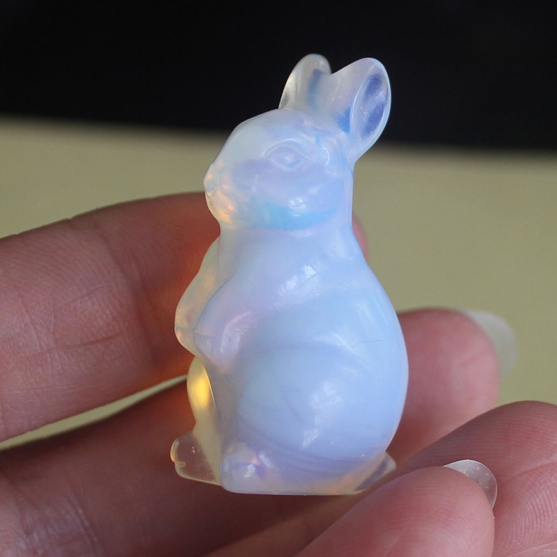 Carved gemstone crystal rabbit bunny figurine animal carving home decor 1.5''