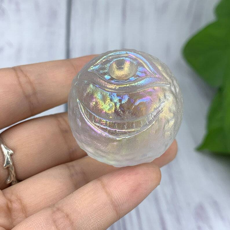 1pc Titanium Rainbow Melting stone ball Eye Ball Hand Carved Collection Heal