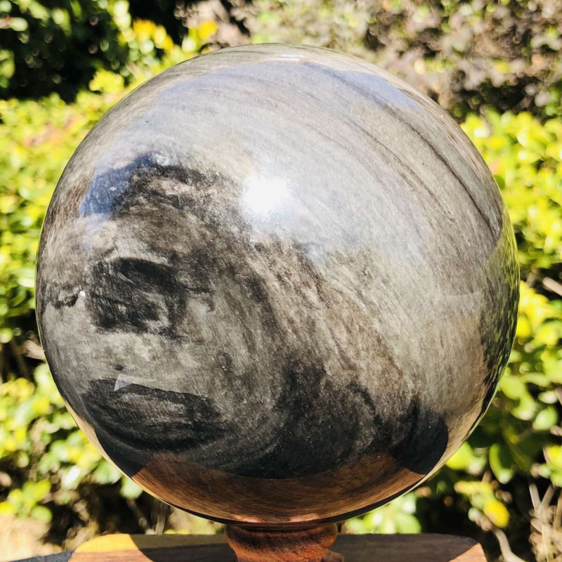2070G HUGE Natural Silver Obsidian Sphere Crystal quartz Ball Healing 780