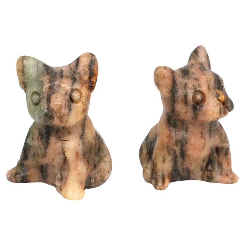 Natural Quartz Crystal Carved Rough Stone French Bulldog Healing Animal Decor
