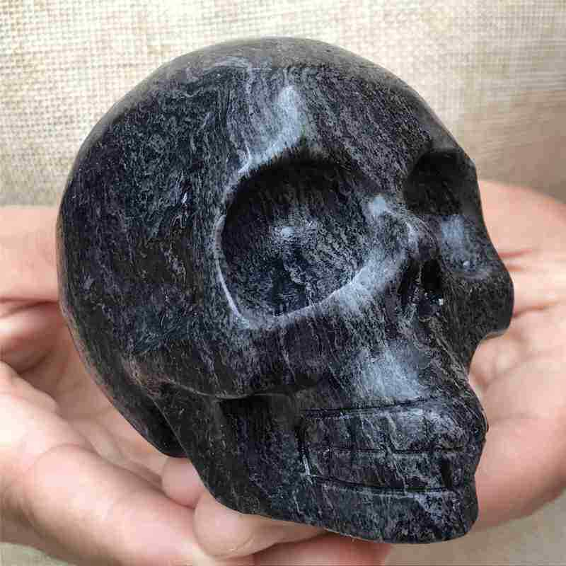 0.43Kg Natural black jade quartz skull carved Quartz Crystal skull Healing