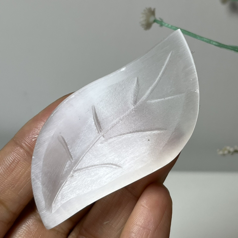 Natural Gypsum Selenite quartz leaves hand carved crystal healing ck21