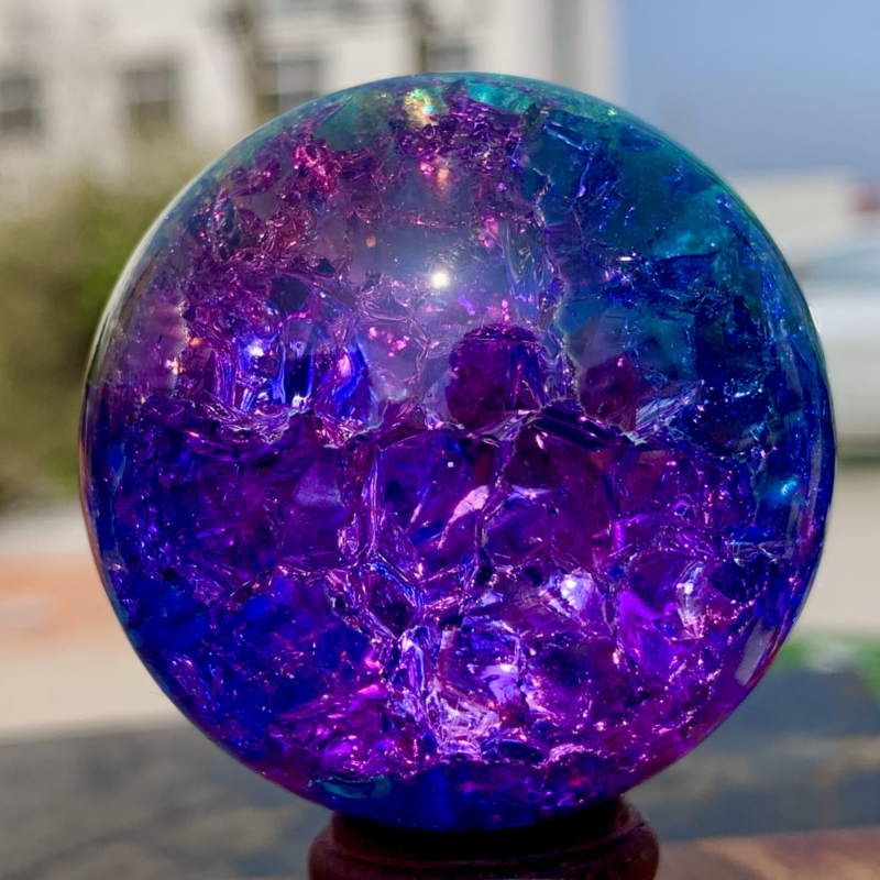 163G Natural Titanium Rainbow Quartz sphere Crystal ball Healing