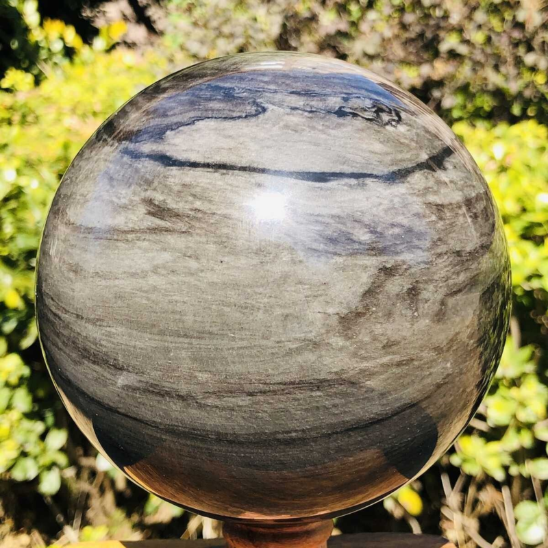 2070G HUGE Natural Silver Obsidian Sphere Crystal quartz Ball Healing 780